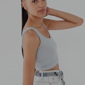 Urban Outfitters Drew Seamless Tank Top‎ Ribbed Modal Blue Size Large